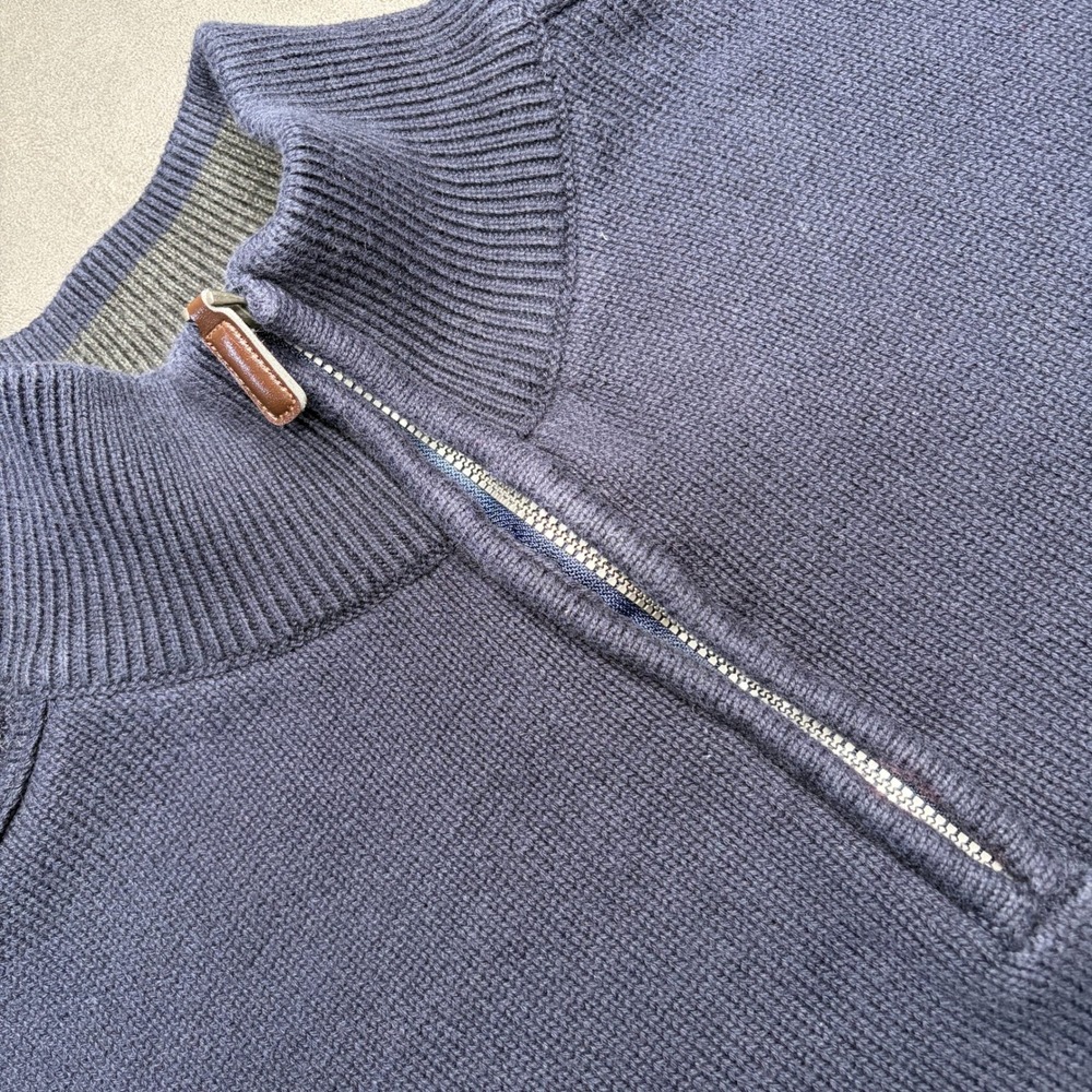 Oscar De La Renta Sweater Mens Sz XXL Navy Quarter Zip 100% Cotton Minimalist